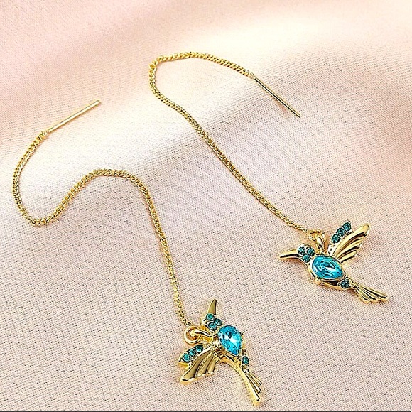 Hummingbird Gold Zircon Threader Earrings - Picture 3 of 3